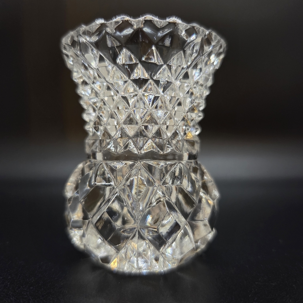 Vintage Cut Glass Toothpick Holder/Bud Vase Pineapple Pattern 2.5" Tall